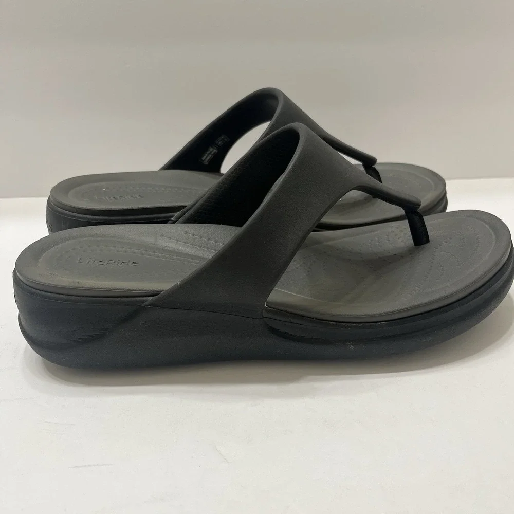 Crocs Women's Boca Wedge Flip Flop Sandals Black 10